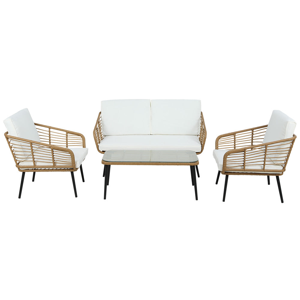 Brighton 4 Piece Rattan Lounge Set Table Chairs